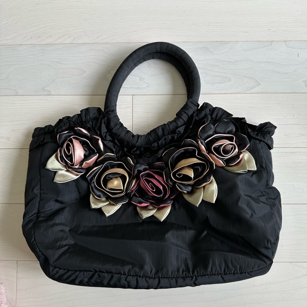 Elegant Black Floral Women's Bag